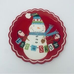 Pier 1 Imports Jolly Holiday Snowman Hand Painted Dessert  Plate